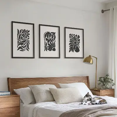 Abstract plant patterns wall art set of 3 framed pieces