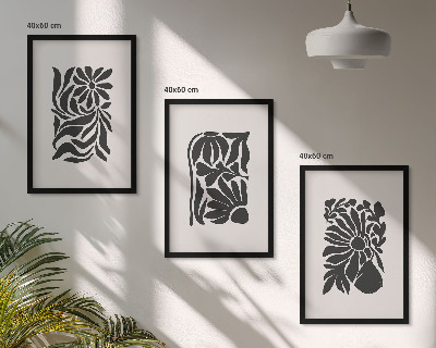 Set of 3 framed wall art pieces Abstract plant patterns