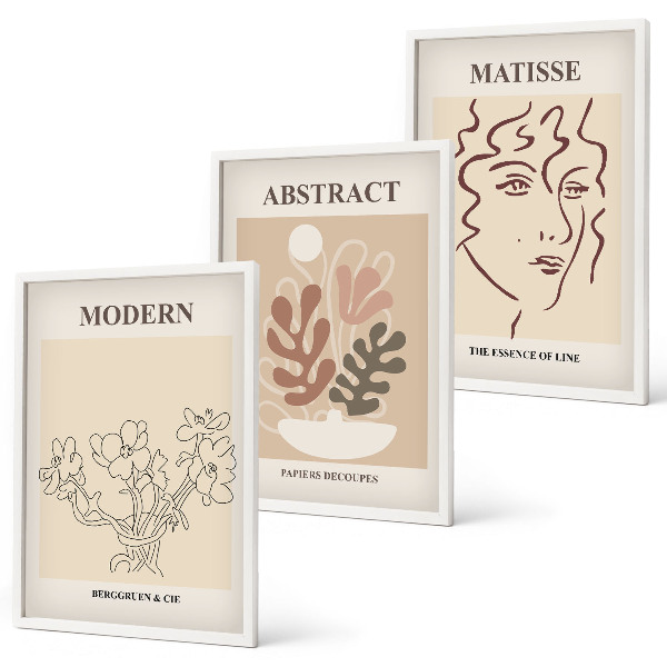Three-piece wall art piece Modern plant lines