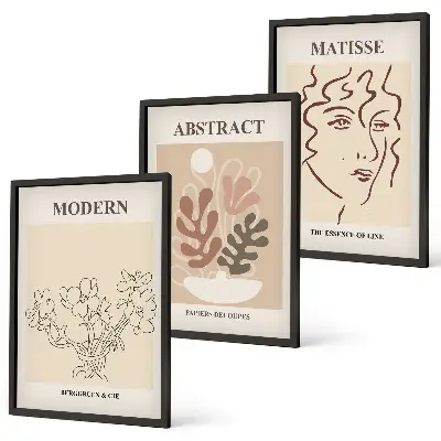 Modern plant lines wall art three-piece set