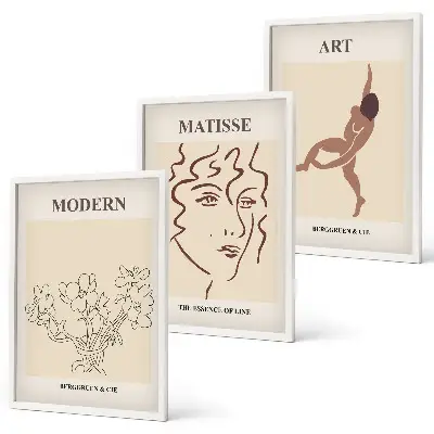 Three-piece floral wall art set stylish graphic flower characters