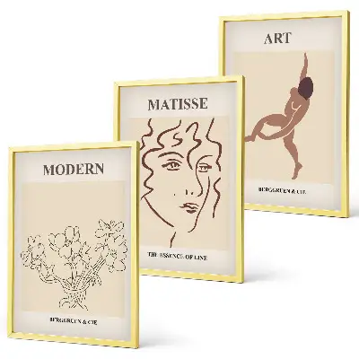Three-piece floral wall art set stylish graphic flower characters