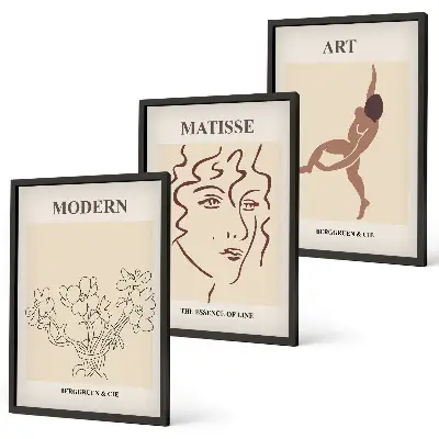 Three-piece floral wall art set stylish graphic flower characters