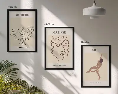 Three-piece wall art piece Stylish graphics of flowers characters