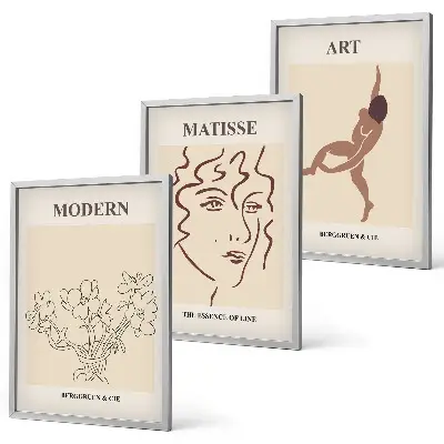Three-piece floral wall art set stylish graphic flower characters