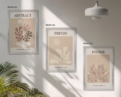 Set of 3 framed wall art pieces with beige and brown plant motifs