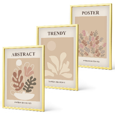 Set of 3 framed wall art pieces Plant motifs beige brown