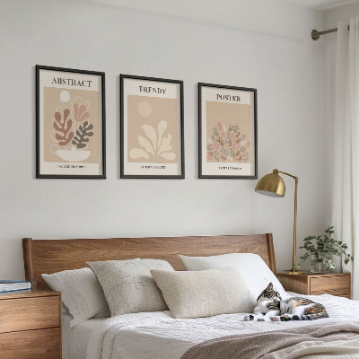 Set of 3 framed wall art pieces Plant motifs beige brown