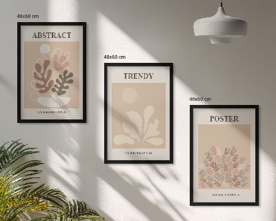 Set of 3 framed wall art pieces Plant motifs beige brown