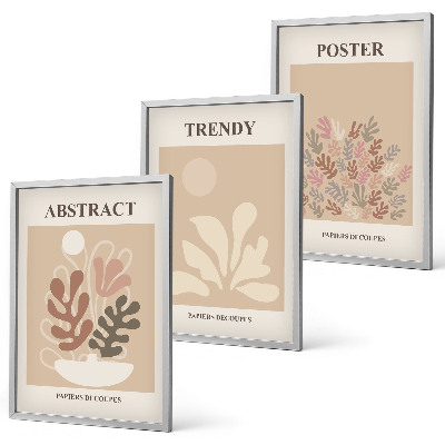 Set of 3 framed wall art pieces Plant motifs beige brown