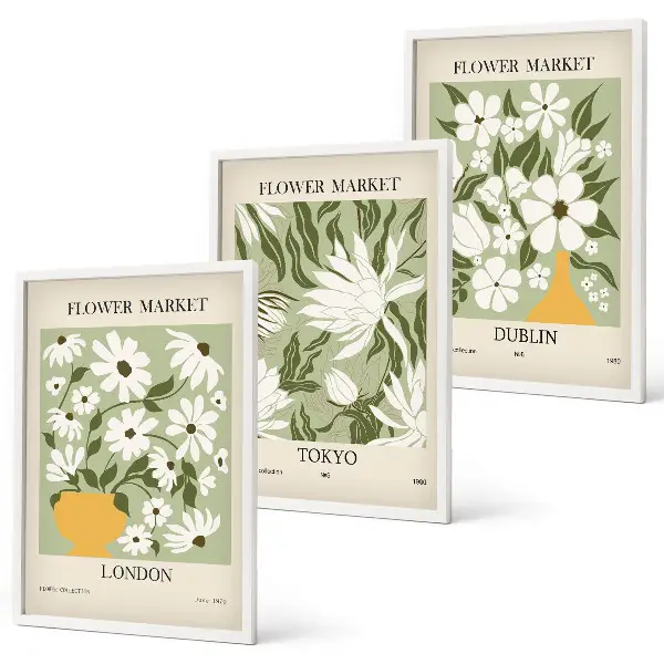 Floral patterns wall art set featuring London Tokyo and Dublin designs
