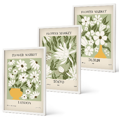 Wall art set Floral patterns London Tokyo Dublin