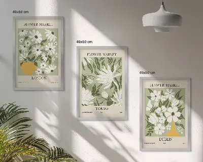 Floral patterns wall art set featuring London Tokyo and Dublin designs
