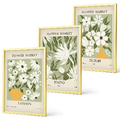 Floral patterns wall art set featuring London Tokyo and Dublin designs