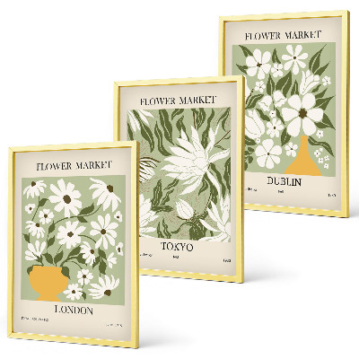 Wall art set Floral patterns London Tokyo Dublin