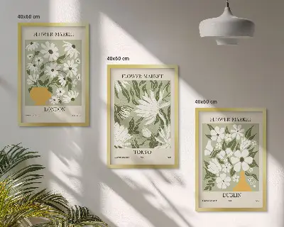 Floral patterns wall art set featuring London Tokyo and Dublin designs