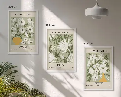Floral patterns wall art set featuring London Tokyo and Dublin designs