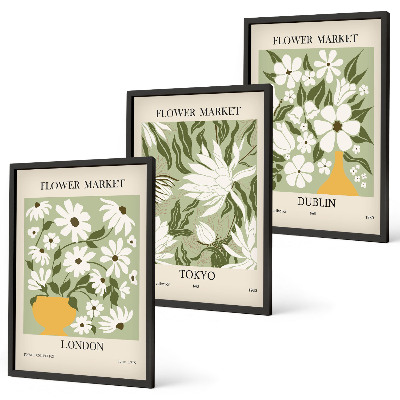 Wall art set Floral patterns London Tokyo Dublin