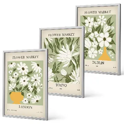Floral patterns wall art set featuring London Tokyo and Dublin designs