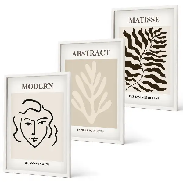 Matisse face and leaves wall art set of 3 framed pieces