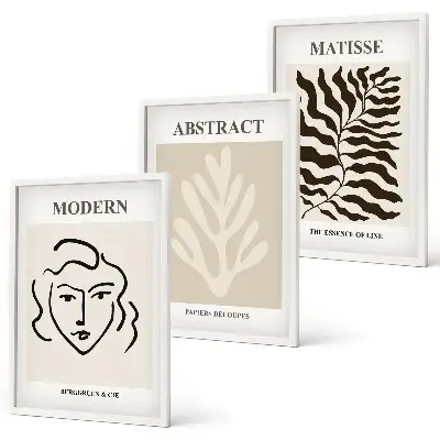 Matisse face and leaves wall art set of 3 framed pieces