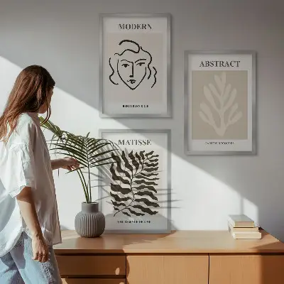 Matisse face and leaves wall art set of 3 framed pieces