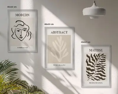 Matisse face and leaves wall art set of 3 framed pieces
