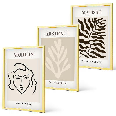 Set of 3 framed wall art pieces Face leaves art Matisse