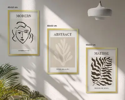 Matisse face and leaves wall art set of 3 framed pieces