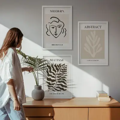 Matisse face and leaves wall art set of 3 framed pieces