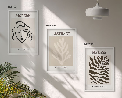 Set of 3 framed wall art pieces Face leaves art Matisse