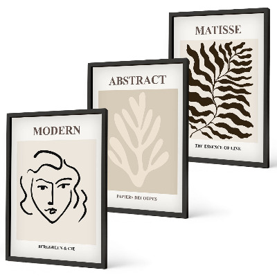 Set of 3 framed wall art pieces Face leaves art Matisse