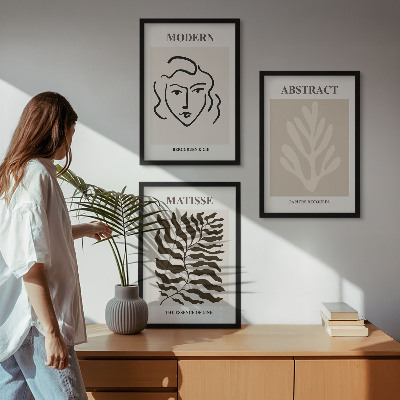 Set of 3 framed wall art pieces Face leaves art Matisse