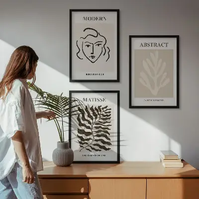 Matisse face and leaves wall art set of 3 framed pieces