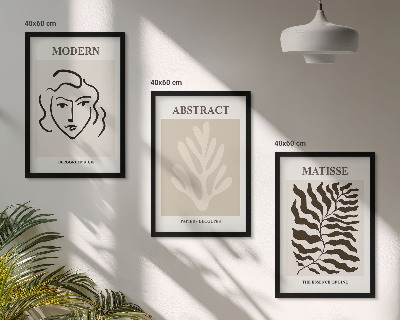 Set of 3 framed wall art pieces Face leaves art Matisse