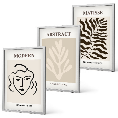 Set of 3 framed wall art pieces Face leaves art Matisse