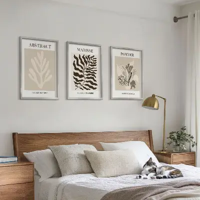 Wall art set with beige and brown plant patterns