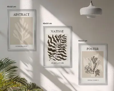 Wall art set with beige and brown plant patterns