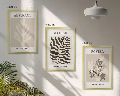 Wall art set with beige and brown plant patterns