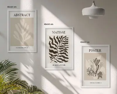 Wall art set with beige and brown plant patterns