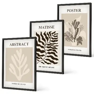 Wall art set with beige and brown plant patterns
