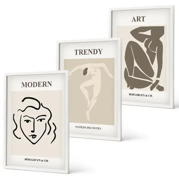 Three-piece abstract portrait wall art in colorful tones