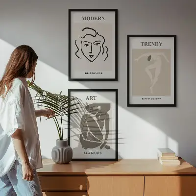 Three-piece abstract portrait wall art in colorful tones