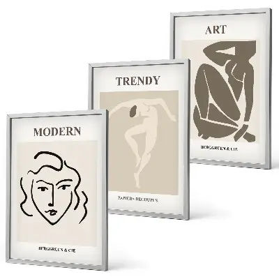 Three-piece abstract portrait wall art in colorful tones