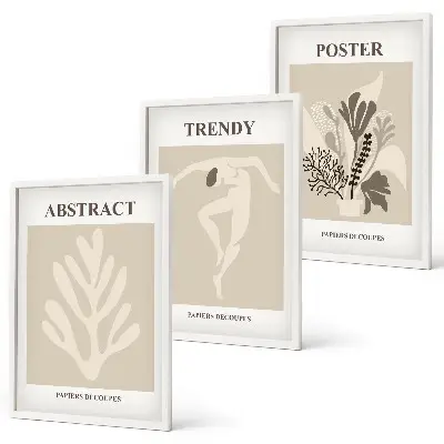 Set of 3 framed wall art pieces with floral patterns in beige and brown