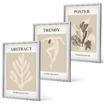 Set of 3 framed wall art pieces Floral patterns beige brown