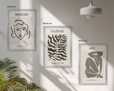 Wall art set stylish graphics with lines and characters