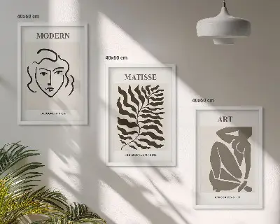 Wall art set stylish graphics with lines and characters