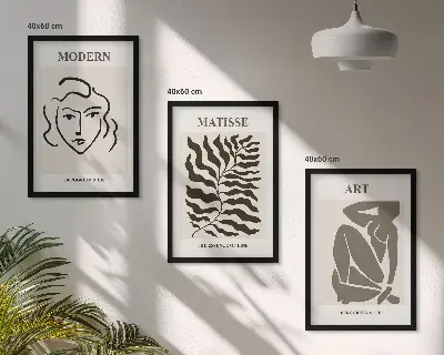 Wall art set stylish graphics with lines and characters