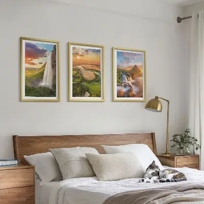 Three-piece waterfall landscape wall art west view